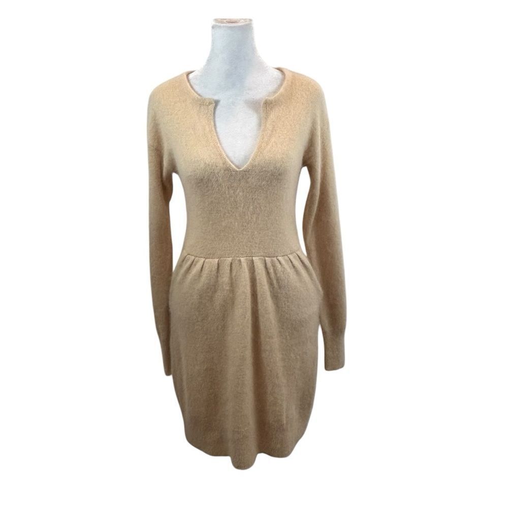 Moda International Rabbit Hair and Wool Long Sleeve Dress Beige Tan Size Small